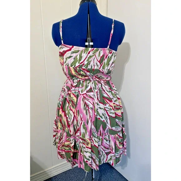 Loft beach Floral Linen dress Small Petite Short Elastic Waist Beachy Resort - Picture 3 of 8